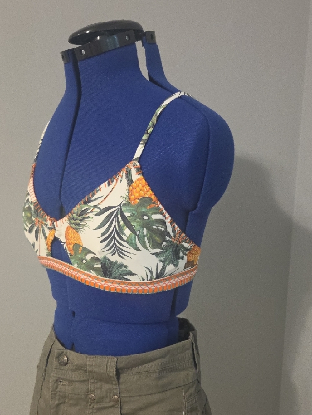 Banana moon Pineapple Print Bralette Bikini Top - White/Orange/Green - Picture 2 of 7
